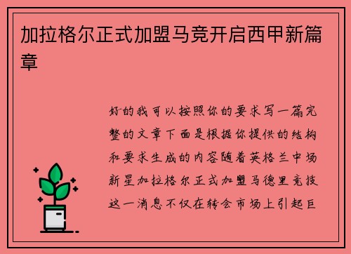加拉格尔正式加盟马竞开启西甲新篇章
